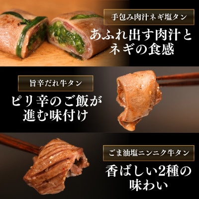 お肉ソムリエ監修!牛タン3種食べ比べセット。【塩タンネギ包み】【ごま油塩ニンニク牛タン】【旨辛タン】