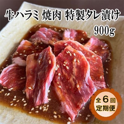 【毎月定期便】ハラミ 焼肉 特製タレ漬け 900g全6回