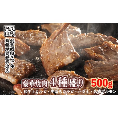 舞鶴焼肉 4種盛り(上カルビ・特選ハラミ・中落ちカルビ・ホルモン) 500g