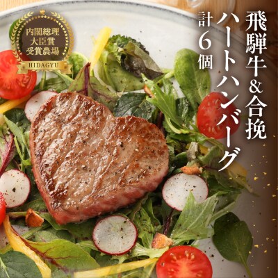  【年内順次発送】【冷凍】飛騨牛ハートハンバーグ・合挽ハートハンバーグ 各3個【22-13n】