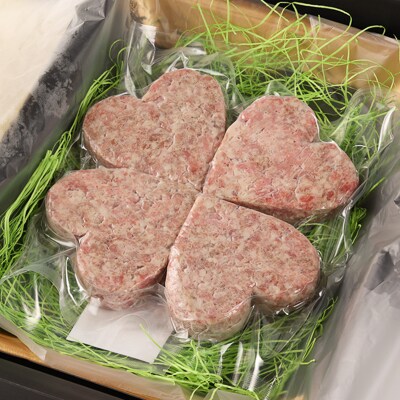 【冷凍】飛騨牛ハートハンバーグ「幸せのクローバーグ」ギフト 4個セット【22-14】