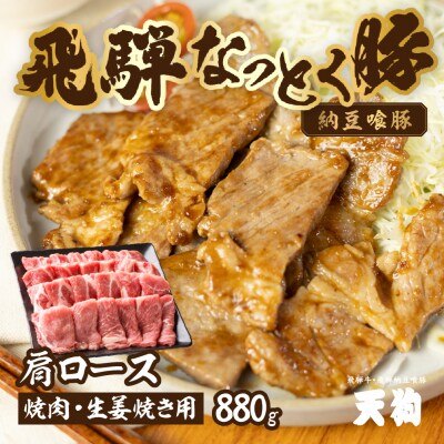 【冷凍】飛騨納豆喰豚肩ロース焼肉・生姜焼き用セット　880g【11-6】