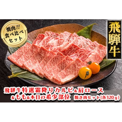 【冷凍】飛騨牛焼肉食べ比べセット(カルビ・ロース・もも・本日の希少部位　各320g)【11-37】