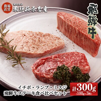 飛騨牛ステーキ食べ比べ(イチボ・ランプ・ミスジ各100g 計3枚)【22-22】