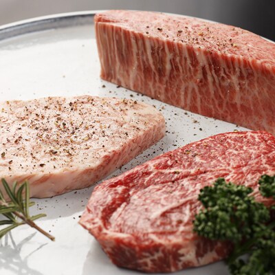  飛騨牛ステーキ食べ比べ(イチボ・ランプ・ミスジ各100g 計3枚)【22-22】