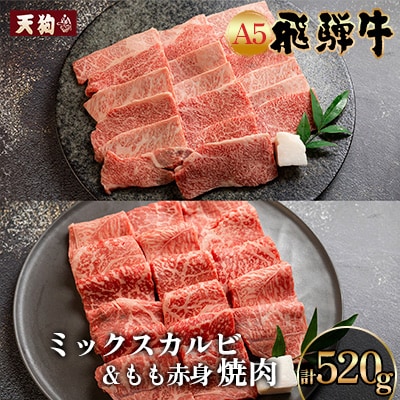 A5 飛騨牛ミックスカルビ&もも赤身焼肉 計520g【11-1012】