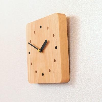 しかくい時計【ダボ】掛け時計/置き時計【ビーチ材使用・オイル仕上げ】【大鹿野工房】【89-7】