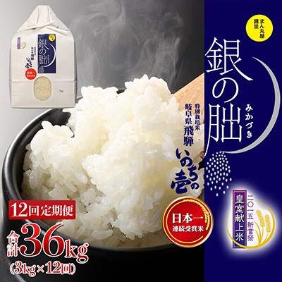新米【2025年産米】【定期便】 銀の朏 3kg×12回 皇室献上米 化学肥料不使用【13-21】