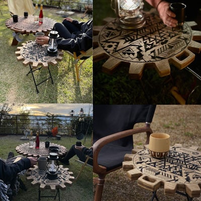 【チーク】サイドテーブル　シグナム(1台)机 テーブル 彫刻 キャンプ【93-2【2】】