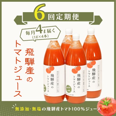 【定期便 6回】 飛騨産 100% 無添加トマトジュース(1L×4本入り)×6ヶ月【113-B】