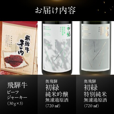 【飛騨 味職人】飛騨牛ビーフジャーキー (3箱)と【初緑】 無濾過原酒2種セット【54-14】