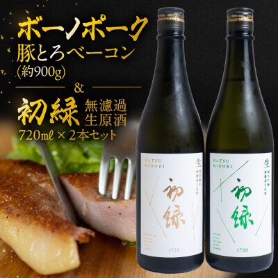 【飛騨 味職人】ボーノポーク豚とろベーコンと【初緑】 無濾過生原酒2種セット【54-17】