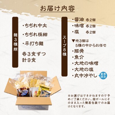 【訳あり】簡易包装 バラエティーセットB　麺3種 計9食(スープ 6種 計10個)【29-13】