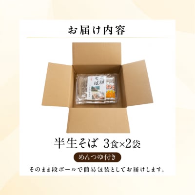 【訳あり】簡易包装 半生そば 3食×2パック めんつゆ付き 6食セット【丸中製麺所】【29-8nt】