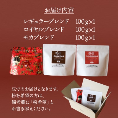 緑の館 珈琲豆 オリジナルブレンド 100g×3種セット【17-128】