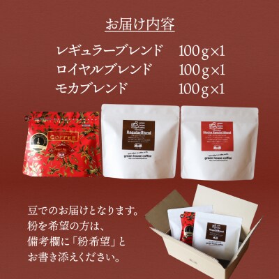 緑の館 珈琲豆 オリジナルブレンド 100g×3種セット【17-128】