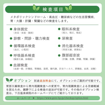 下呂温泉癒しの滞在健診パック(基本ドックコース 1名様分と下呂温泉宿泊補助券 1万円分【118-1】