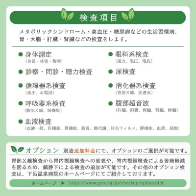 下呂温泉癒しの滞在健診パック(基本ドックコース 1名様分と下呂温泉宿泊補助券 1万円分【118-1】
