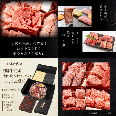 【遅れてごめんね 父の日】飛騨牛 花盛 焼肉食べ比べセット 500g(5点盛り)【22-46fo】