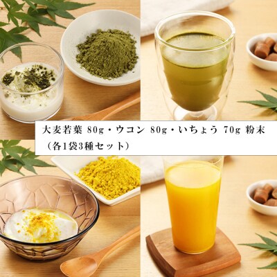 大麦若葉 80g・ウコン 80g・いちょう 70g 粉末(各1袋3種セット)【129-8】