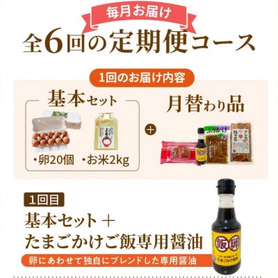 【毎月定期便】たまご屋の「ご飯がすすむ定期便A」(卵20個・米2kg・月替わり品)全6回