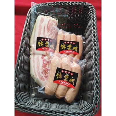 お米育ちの錦雲豚ギフト(焼肉用1kg)とハム類のセット