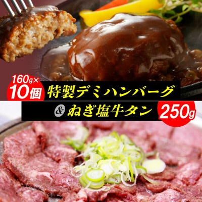 特製デミハンバーグ10個とねぎ塩牛タン(250g)のセット