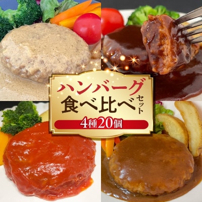 4種類のハンバーグ食べ比べ20個セット(デミグラス・トマト・カレー・カルボナーラ)