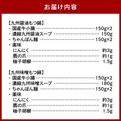 【博多鍋セット1】一番人気のもつ鍋2種セット「九州醤油もつ鍋」と「九州味噌もつ鍋」4～6人前