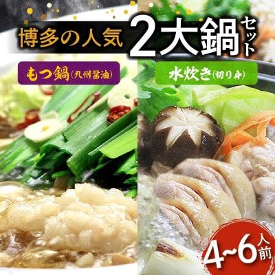 【博多鍋セット2】博多の人気2大鍋のセット「九州醤油もつ鍋」と「博多水炊き(切り身)」4～6人前