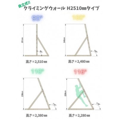 自立式クライミングウォール　H2510　(シナ合板)　フルセット【複数個口で配送】