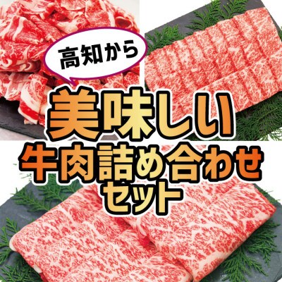 高知から美味しい牛肉詰め合わせセット　すき焼き・焼肉・切り落とし(計　約2kg)【AP008】