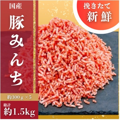 嬉しい小分け　挽きたて　国産　豚ミンチ　約300g×5個【AP171】