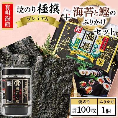【毎月定期便】有明海産焼のり極撰プレミアム100枚+海苔と鰹のふりかけ1個　【AN021】全6回