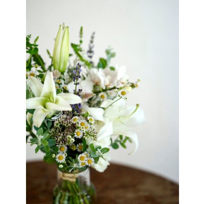 【毎月定期便】生花花束 お供えM 初回花瓶付【CG003】全6回