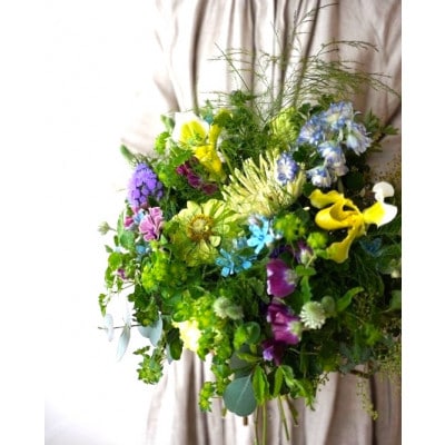 【毎月定期便】生花ナチュラル花束 ブーケ初回花瓶付【CG020】全3回