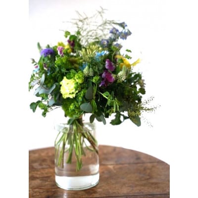 【毎月定期便】生花ナチュラル花束 ブーケ初回花瓶付【CG019】全6回