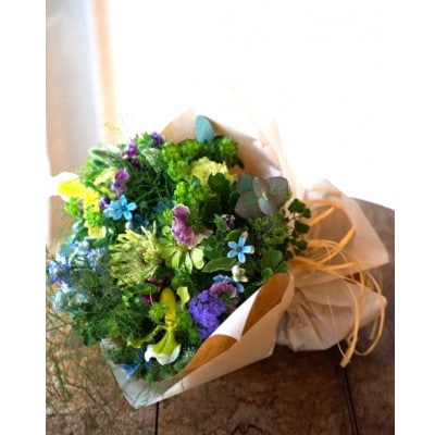 【毎月定期便】生花ナチュラル花束 ブーケ初回花瓶付【CG019】全6回