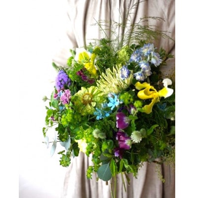 【毎月定期便】生花ナチュラル花束 ブーケ初回花瓶付【CG019】全6回