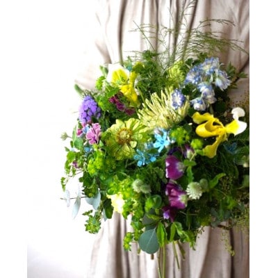 【毎月定期便】生花ナチュラル花束 ブーケ初回花瓶付【CG018】全12回