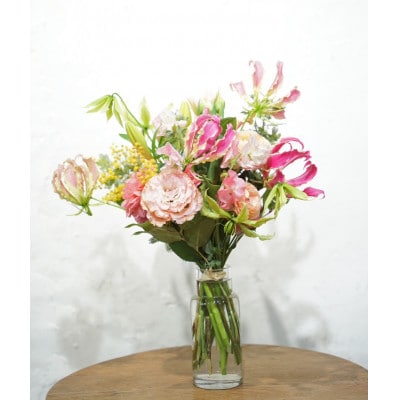 【毎月定期便】生花花束 ブーケM初回花瓶付【CG024】全3回