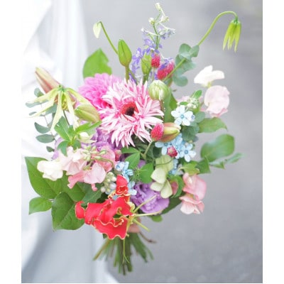 【毎月定期便】生花花束 ブーケM初回花瓶付【CG024】全3回