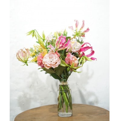 【毎月定期便】生花花束 ブーケM初回花瓶付【CG023】全6回