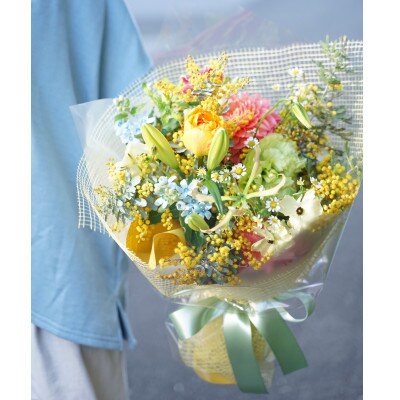 【毎月定期便】生花花束 ブーケM初回花瓶付【CG023】全6回