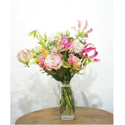 【毎月定期便】生花花束 ブーケM初回花瓶付【CG022】全12回