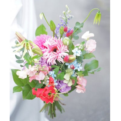 【毎月定期便】生花花束 ブーケM初回花瓶付【CG022】全12回