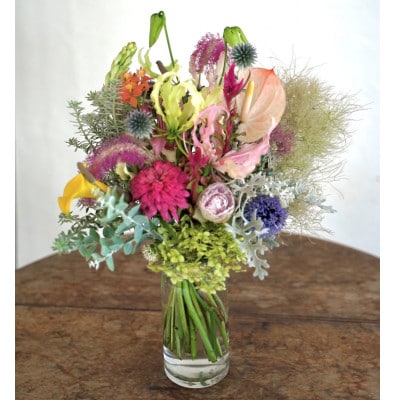 【毎月定期便】生花花束 ブーケL初回花瓶付【CG028】全3回