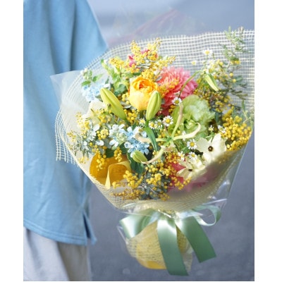 【毎月定期便】生花花束 ブーケL初回花瓶付【CG028】全3回