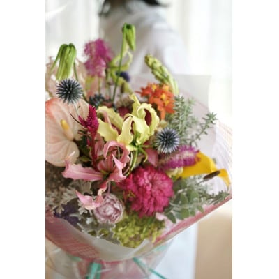 【毎月定期便】生花花束 ブーケL初回花瓶付【CG028】全3回