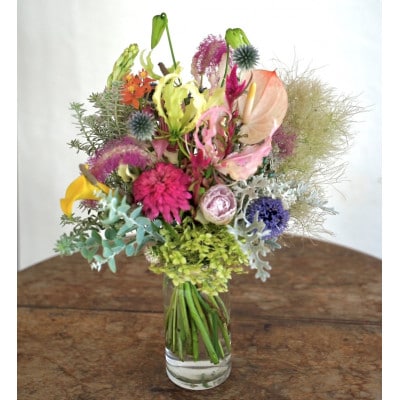 【毎月定期便】生花花束 ブーケL初回花瓶付【CG027】全6回